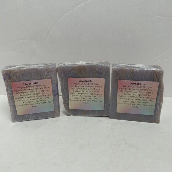 Handmade All Natural Bar Soap Love Spells Lot Of 3 Vegan - Picture 1 of 3